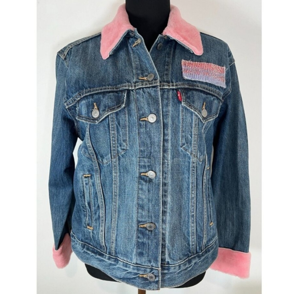 LEVI'S X THERMA KOTA | Women's Custom Denim w/ Pink Shearling Button Up … - Picture 1 of 7